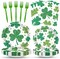 St. Patrick’s Party Supplies: 100-Piece Shamrock Tableware Set – Disposable Plates, Napkins & Forks for 25 Guests, Lucky Green Party Decor